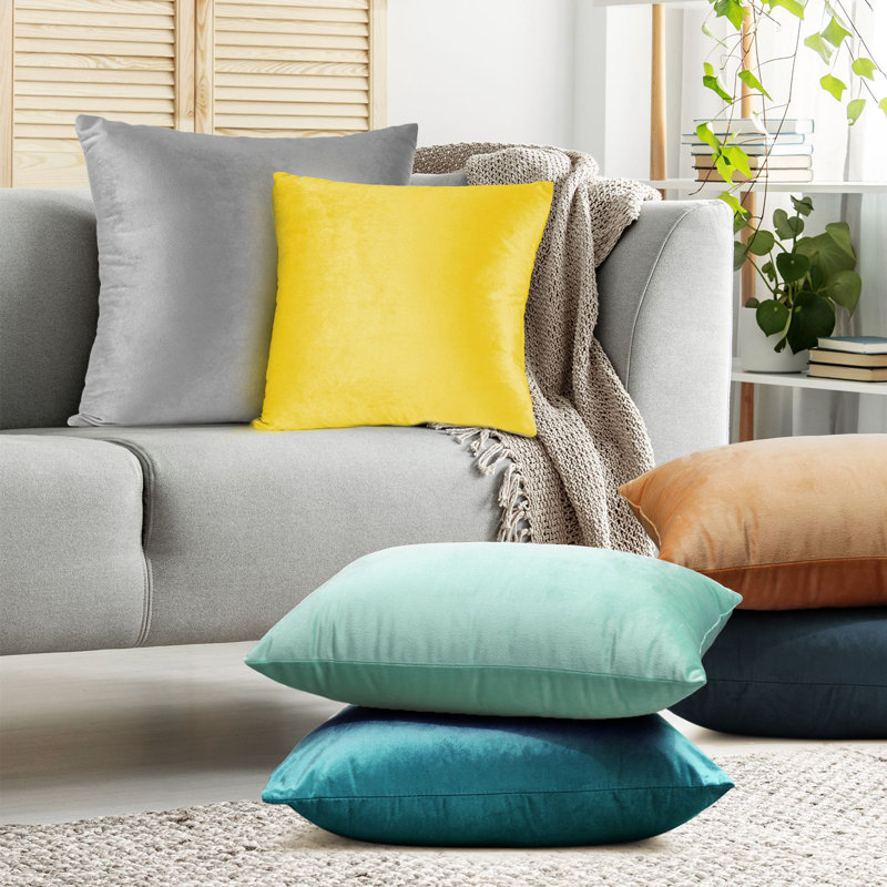 Housse de coussin décoratif en velours , Turquoise, 26 po x 26 po