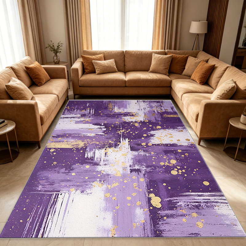 Purple White Gold Abstract area rugs for Living Room, Soft and Comfortable, Suitable for all seasons, easy to maintain, machine washable Indoor floor mat, Under Table Farmhouse suitable for Bedroom, Dining Room, Study,  Balcony, Home Decor Patio