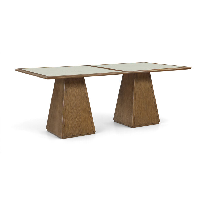 Burkett 78" Glass Top And Wood Base Dining Table, Brown