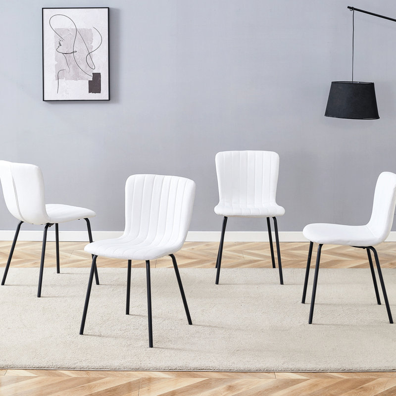 Chaise de luxe minimaliste (4) - Lin blanc avec structure en métal noir, option de sièges confortables et modernes pour divers intérieurs, processus d'assemblage facile de 4 chaises et pieds, conception agréable