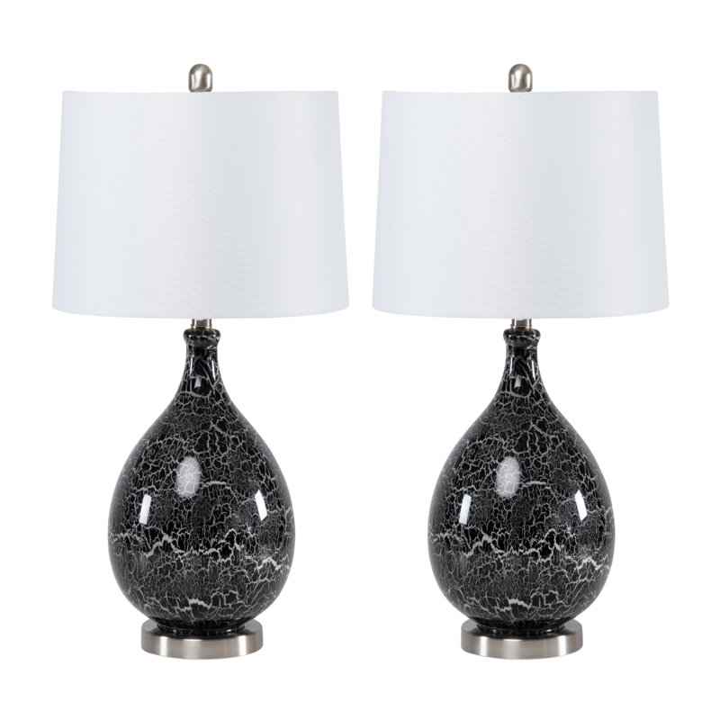 Stunning Glass Grey/Silver Timeless Table Lamp with Linen Shade (Set of 2)