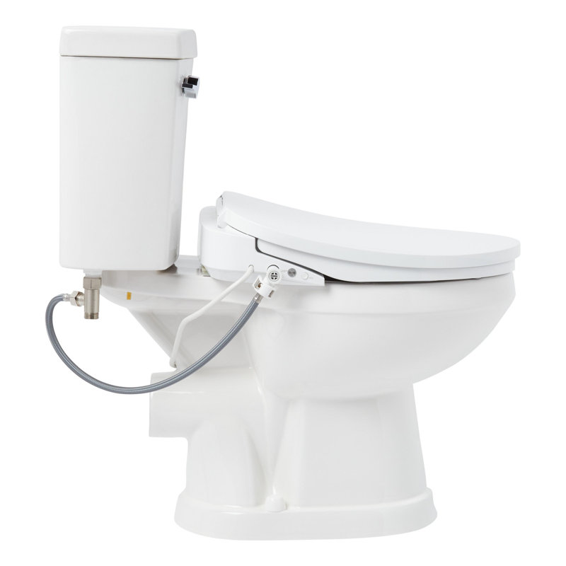 White Two-Piece Elongated High-Efficiency Toilet with Bidet Seat