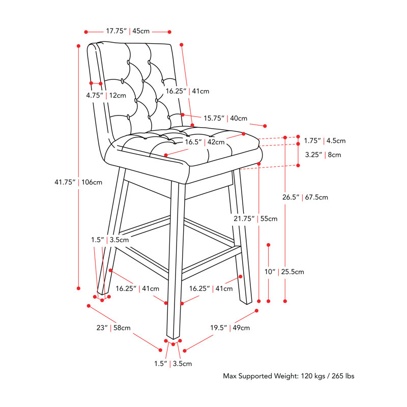 Tufted Fabric Barstool, Set of 2, Grey