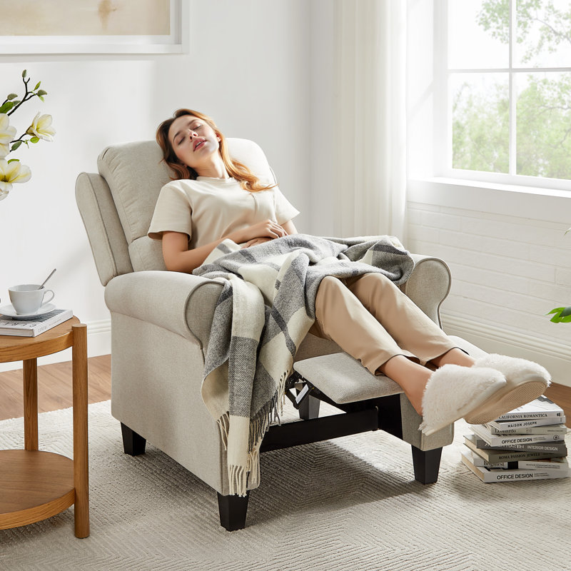 Fauteuil inclinable de 34,6 po avec dossier réglable et repose-pieds, Lin avoine