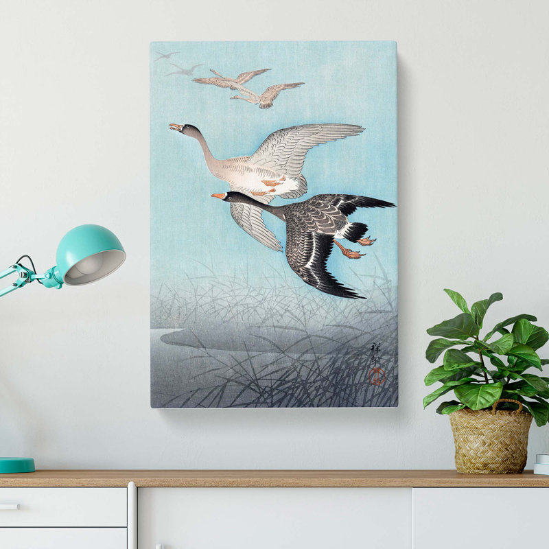 Great Geese In Flight by Ohara Koson - Wrapped Canvas Painting, 50cm H x 35cm W x 3cm D