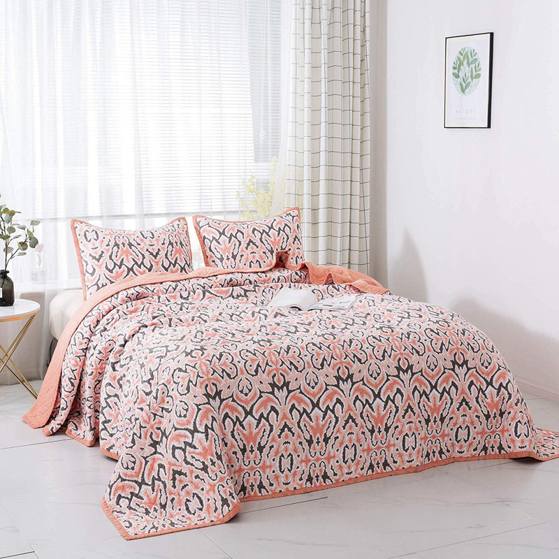 King Pink Cotton Reversible Quilt Set with Pillow Shams