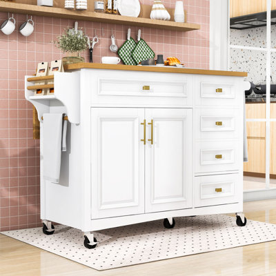 Kitchen Island Cart with Extendable Drop Leaf, Spice & Towel Racks and Adjustable Shelves by Lark Manor