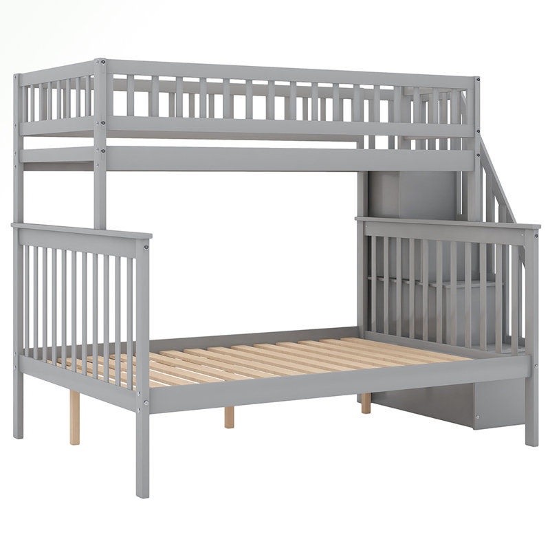 Lit superposé simple au-dessus d'un lit double avec tablettes Gessiah par Harriet Bee, Gris