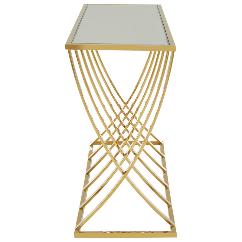 Crowland 122 cm W Glass and Mirrored Glass Top Console Table, Gold