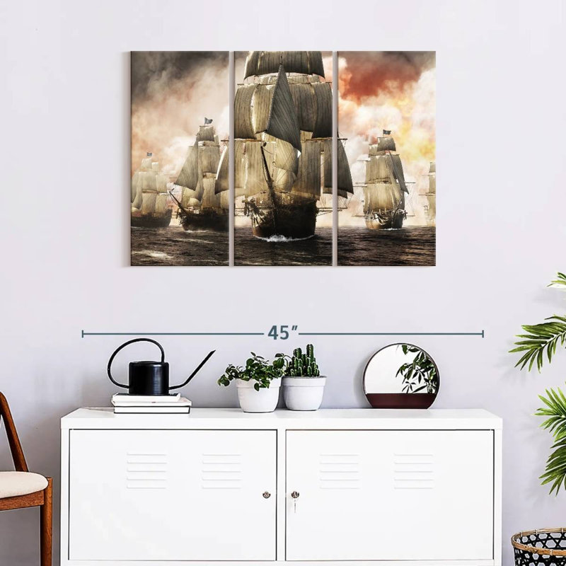 Ensemble de 3 pièces de bateau pirate sur toile, H 24 po x l 38 po x P 1,25 po