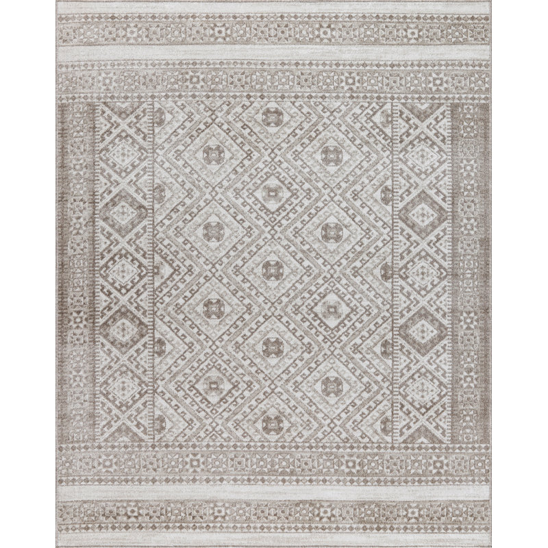 Machine Washable Alden Beige/Brown Rug, Rectangle 8'11" x 12'