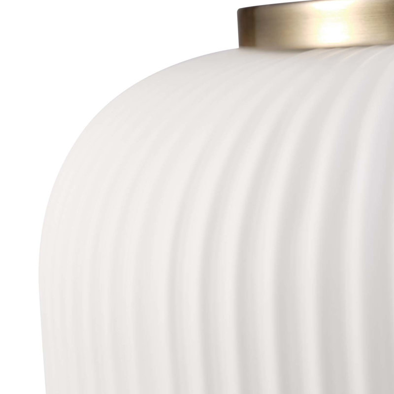 1-Light Matte Brass Pendant Lighting with Frosted Ribbed Glass Shade