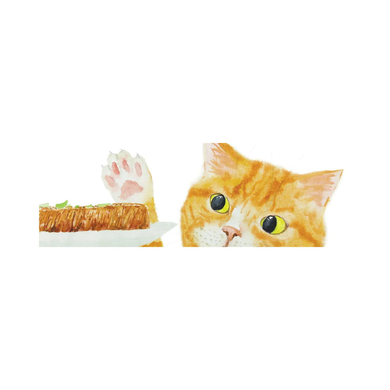 Orange Cat And Steak by Alexey Dmitrievich Shmyrov - Wrapped Canvas Panoramic Print, 30.48 cm H x 91.44 cm W x 3.175 cm D