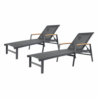 Set Of 2 Stylish Outdoor Chaise Lounge With Adjustable Mesh Seating In Aluminum Frame