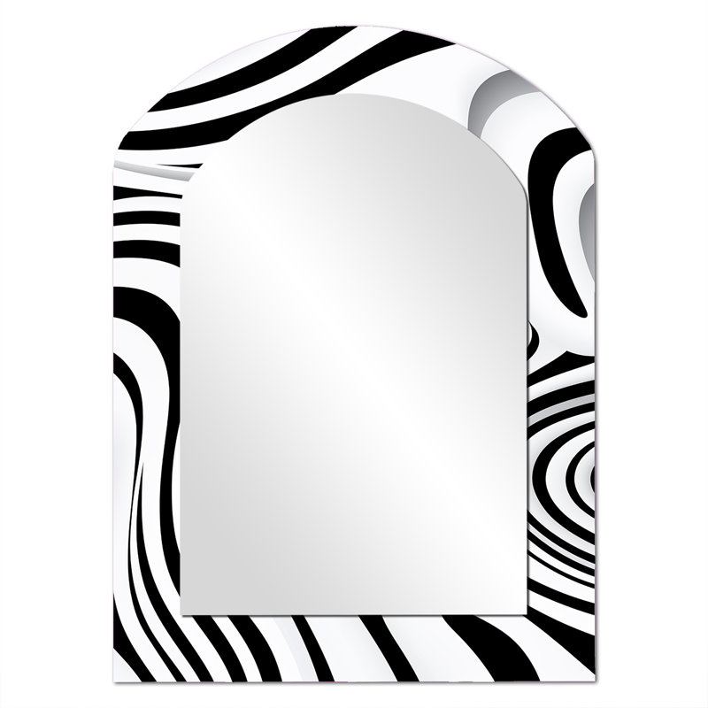 Fingerprint Monochrome Labyrinth - Waves Asymmetrical Decorative Wall Mirror, Modern Arch Mirror, Printed Metal Art