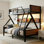 Lit superposé simple au-dessus de grand lit simple avec tablettes de rangement et lumières, lit superposé en métal pour adultes et adolescents, silencieux, cadre peu encombrant, sans sommier, noir