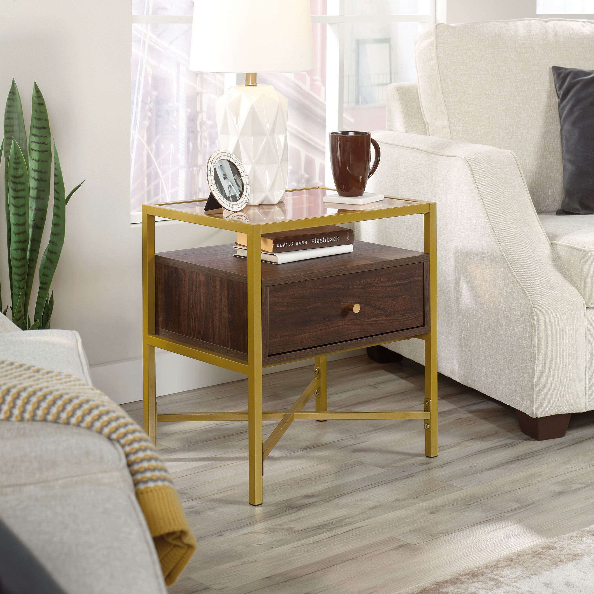 Everly Quinn Delong Glass Top End Table with Storage & Reviews Wayfair