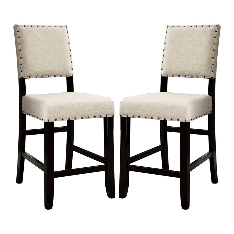 Chaises à hauteur de comptoir beiges en similicuir avec dossier noir antique et dossier attrayant