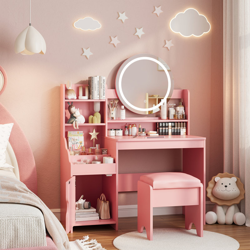 Kids Vanity With Lights, Pink