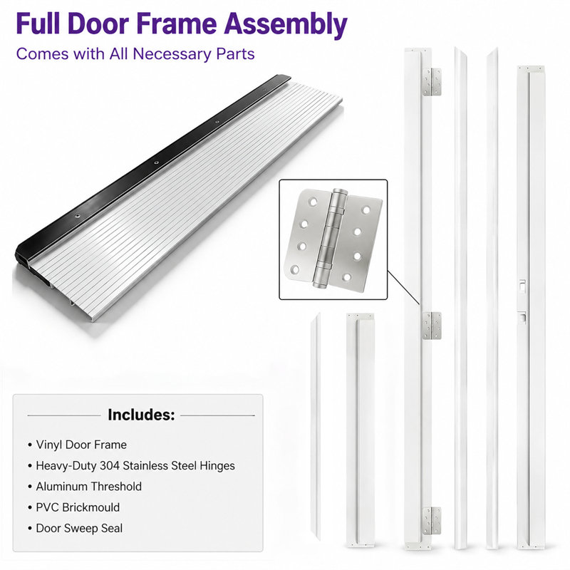 Ensemble de cadre de porte 36 po x 80 po, blanc, pour portes d'entrée, à gauche, S'ouvre à gauche vers l'intérieur