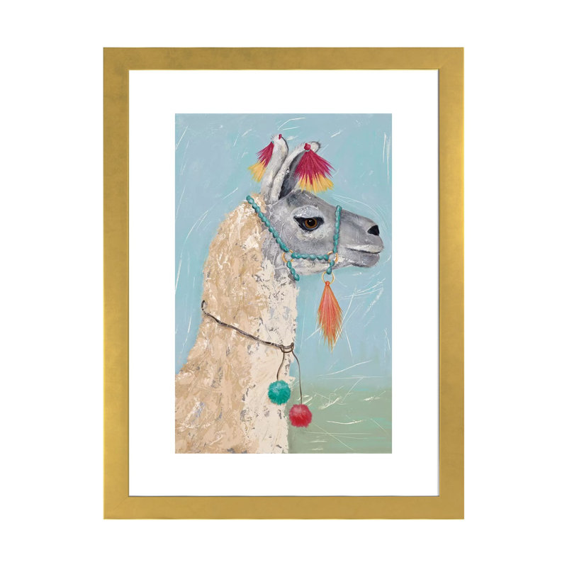 «Painted Llama II» par Jade Reynolds - reproduction, H 24 po x l 16 po x P 1 po, Papier encadré doré, Blanc
