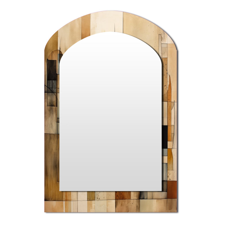 Modernist Expressions IV - Midcentury Modern Asymmetrical Large Mirror, Modern Arch Unique Wall Mirror Decor, Printed Metal Art