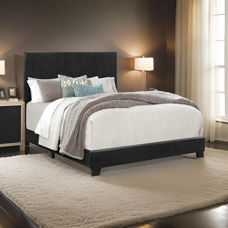 Lit plateforme tapissier Woodsum, Noir, Double
