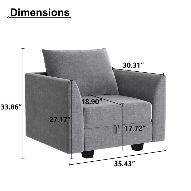 Fauteuil rembourré avec espace de rangement l 35 po Manusite, Mélange de polyester bleu