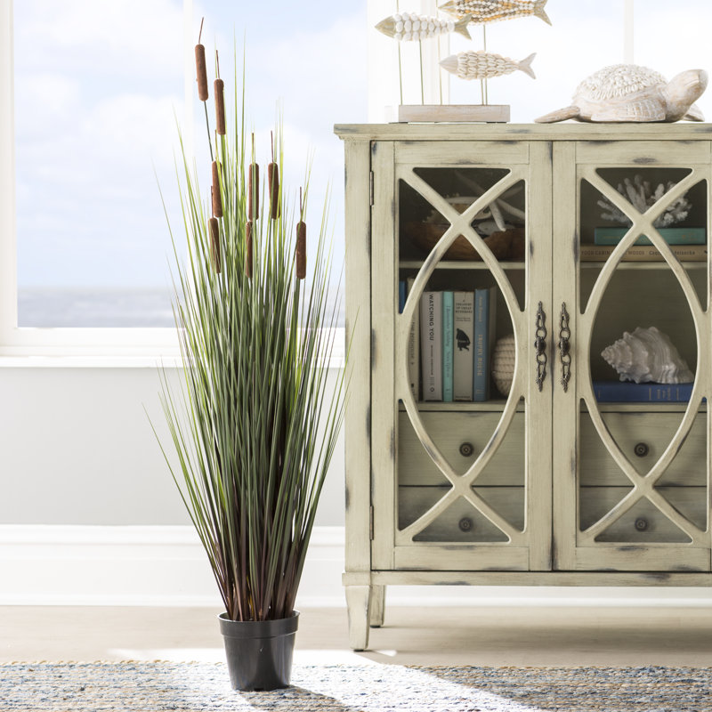Artificial Straight Grass and Cattails, 24" H x 12" W x 12" D