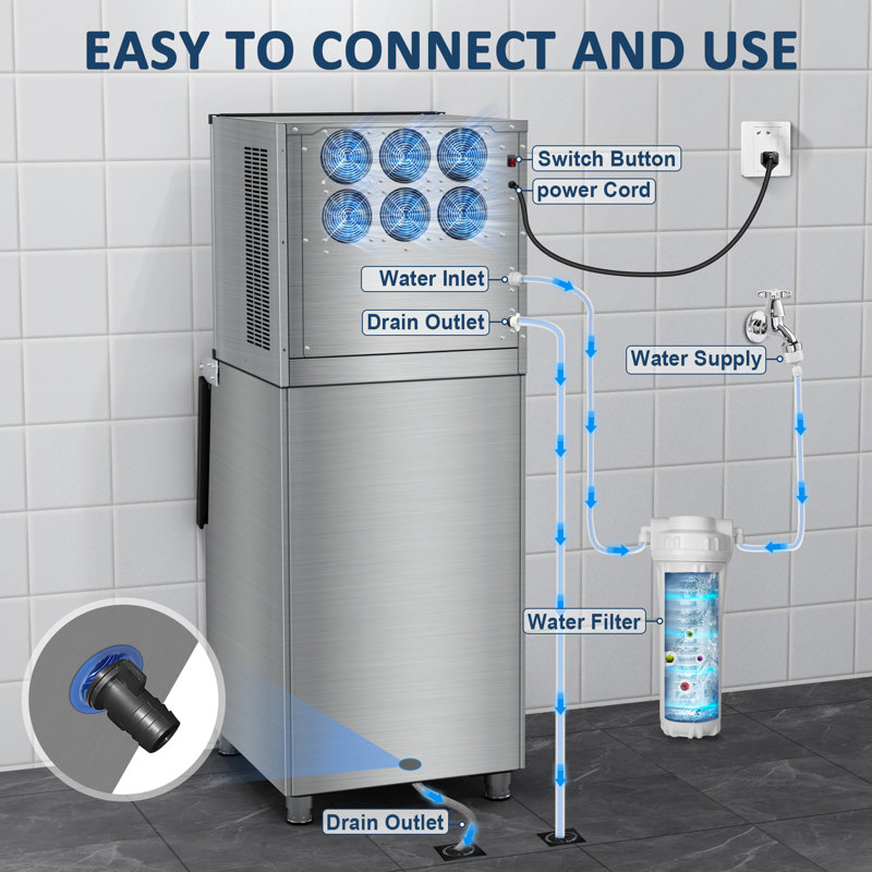 Commercial Ice Maker Machine: 500lb Daily Output, 350lb Large Capacity Storage, 156pcs Ice Cubes In 6-15 Mins - Stainless Steel Large Ice Maker