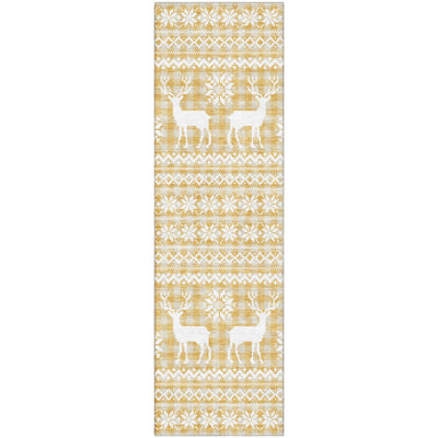 Premium Machine Washable Dockside AMF1820 Reindeers and Snowflakes Rug