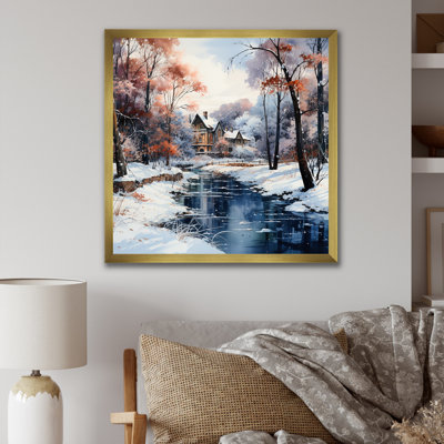 «Cabin River Forest Charm In Winter», reproduction sur toile