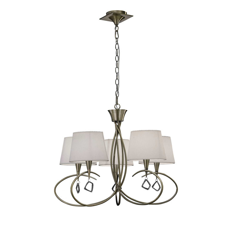 Eurich 5 - Light Shaded Chandelier, Antique Brass/White