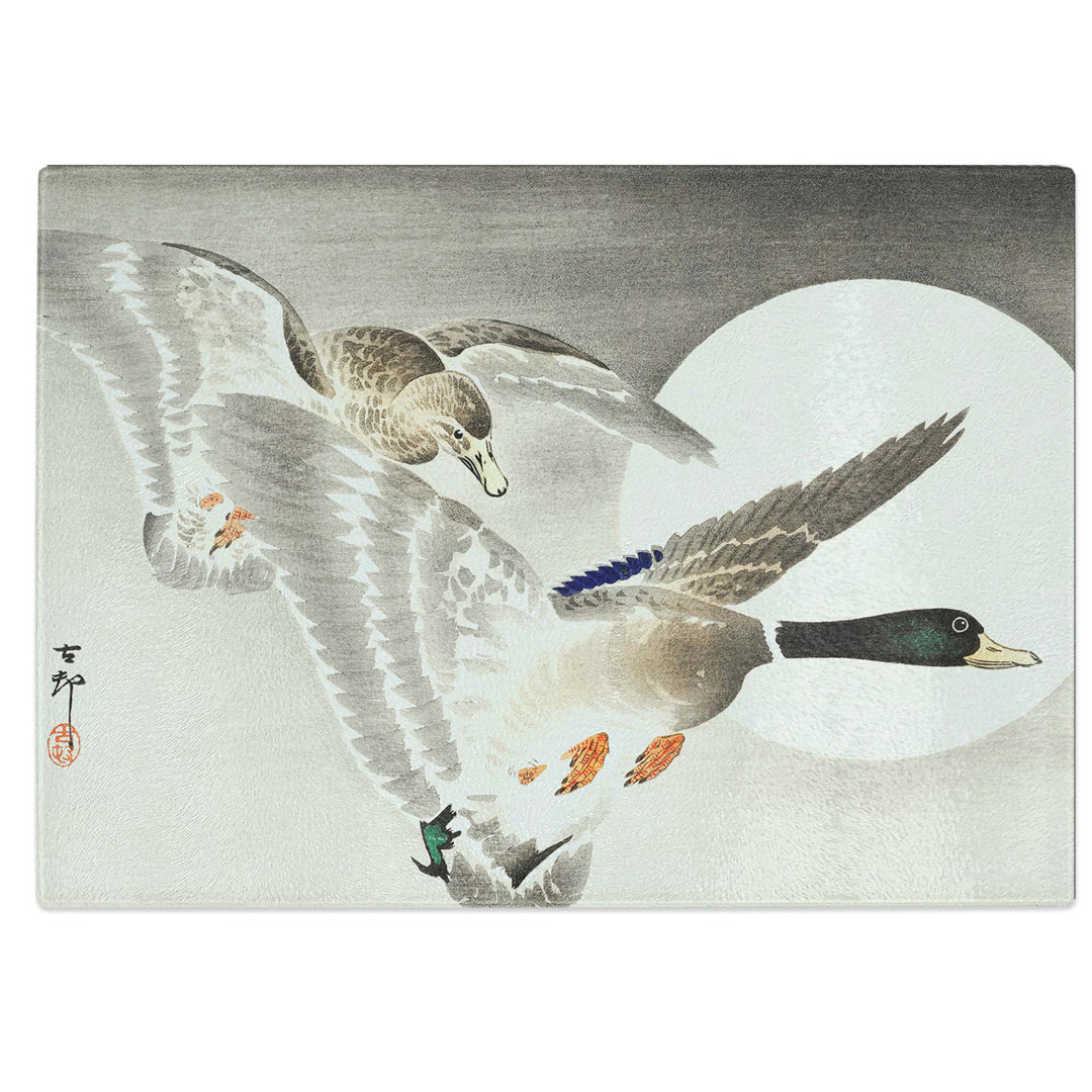 Tempered Glass Two Ducks at Full Moon by Ohara Koson Chopping Board