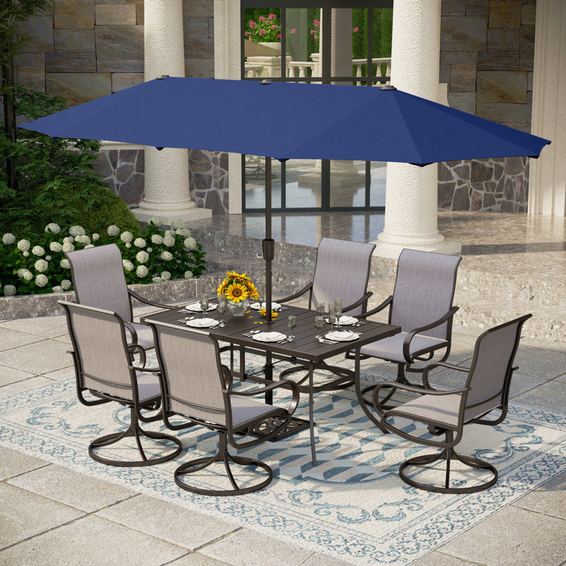 Nako 6 - Person Patio Dining Set with Rectangular Table, Blue