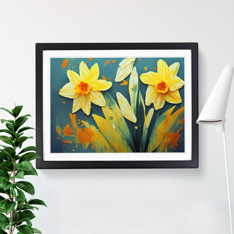 Daffodil Flower Splash - Framed Print, Black, 46cm H x 64cm W x 2cm D