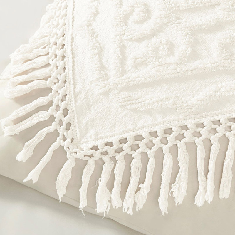 Couvre-lit 100% coton chenille à médaillon simple / simple TG, Couvre-lit simple + 2 taies décoratives, Blanc cassé