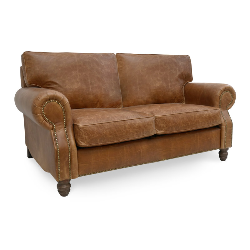 Enkhtuya 2 Seater Full Grain Leather Sofa, Brown Genuine Leather
