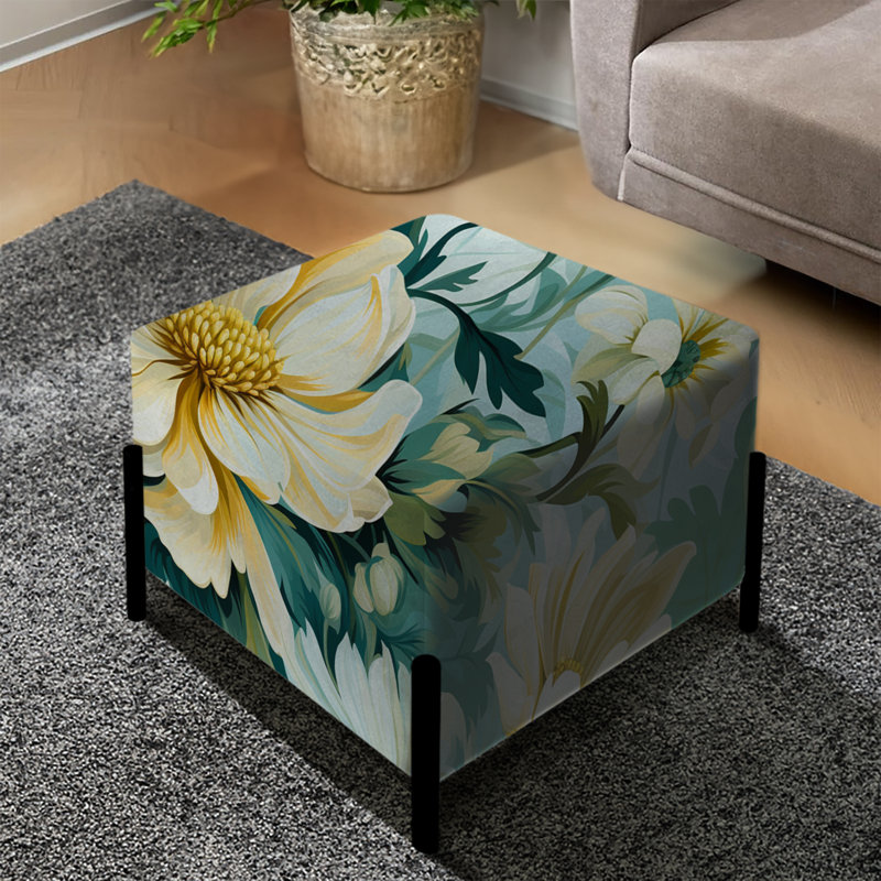 Motif botanique impressionniste de verdure - repose-pieds carré floral