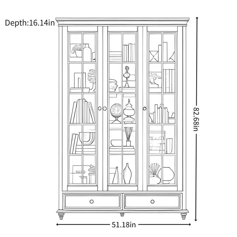 Vitrine simple en bois massif de style américain, Noir