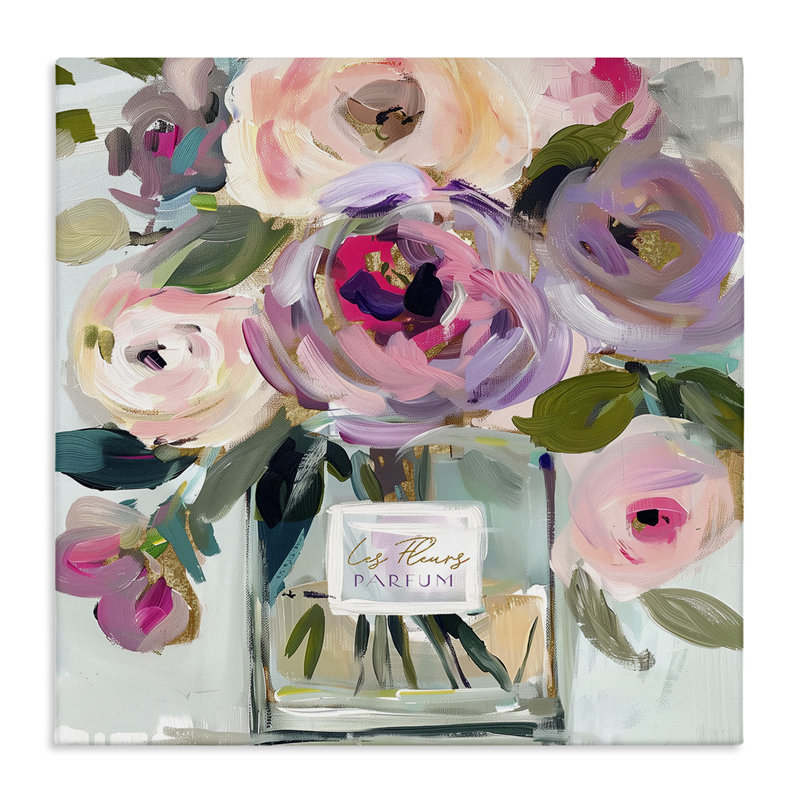 Art mural romantique sur toile avec bouquet de parfum romantique, design par Annabelle Hall, H 17 po x l 17 po