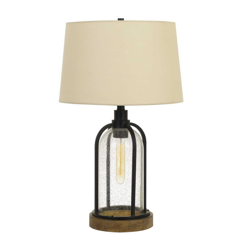Lampe de table en verre avec abat-jour en tissu et veilleuse intégrée, beige