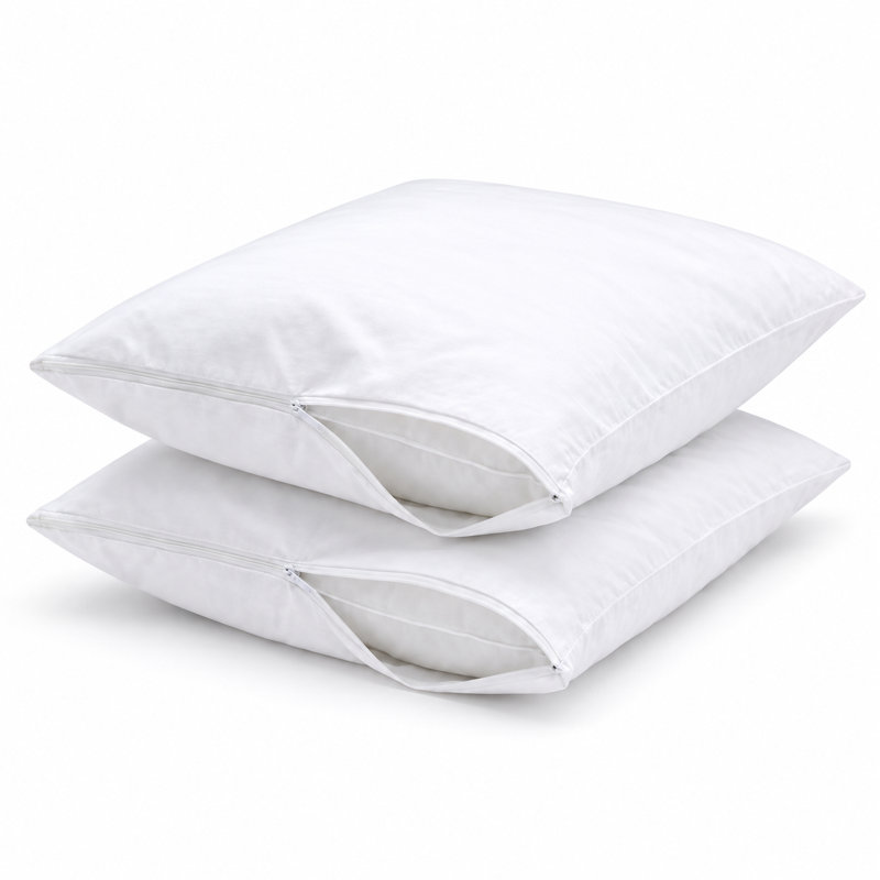 Protège-oreillers zippés en percale 100 % coton blanc, 51 x 66 cm (paquet de 2),, 2 Pack, Standard