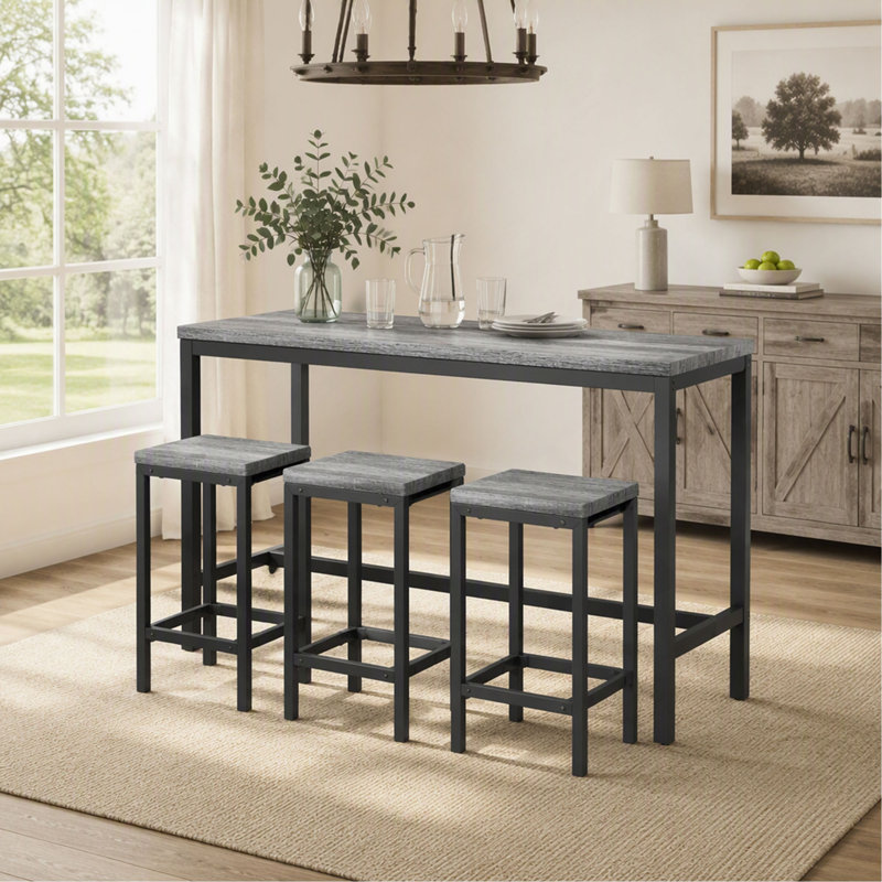 Table de salle à manger de cuisine moderne, table de pub, ensemble de table de salle à manger longue avec 3 tabourets, assemblage facile