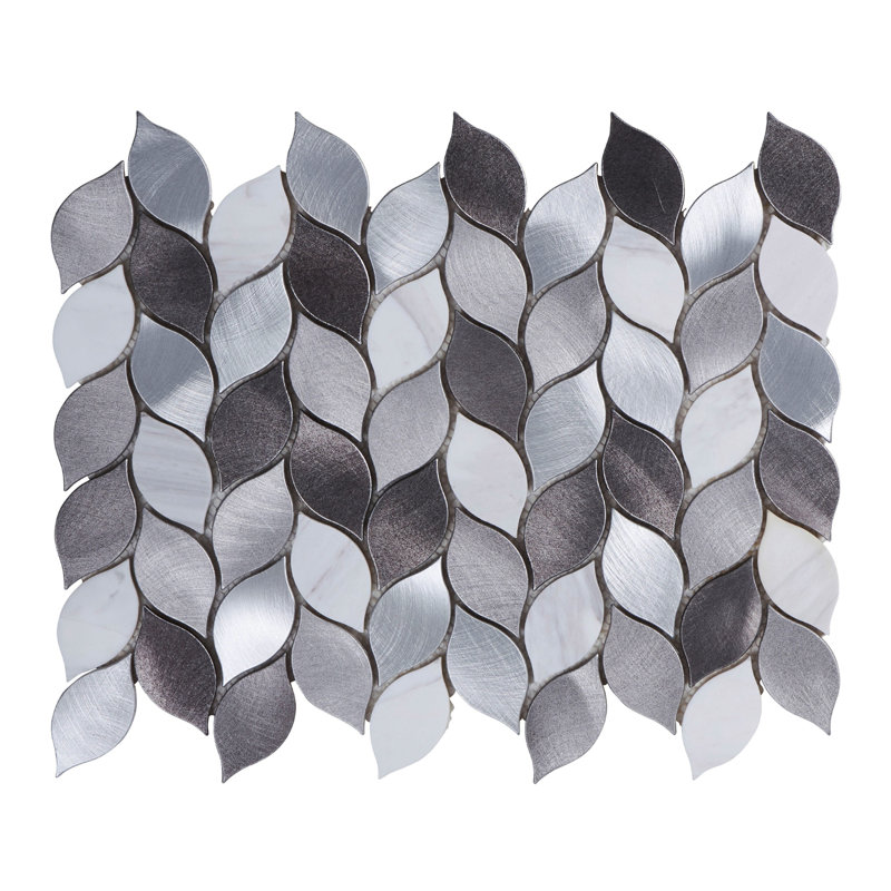 Gray Metal Aluminum  Natural Stone Blended Leaves Tear  Drop Pattern Mosaic Sheet Tile By Modket