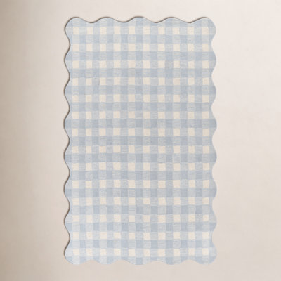 Lola Blue Hand-Tufted Plaid Wool Rug