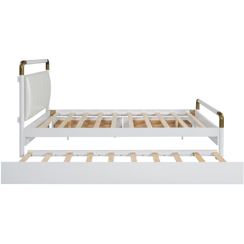 Élégant grand lit avec 2 grands tiroirs et un lit gigogne blanc pour une chambre à coucher romantique