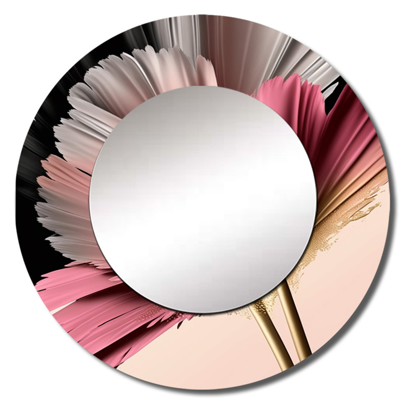 Oeds rose Gerbera fleurs hyperréalistes V - grand miroir mural Gerbera, miroir décoratif rond traditionnel, impression d'art en métal