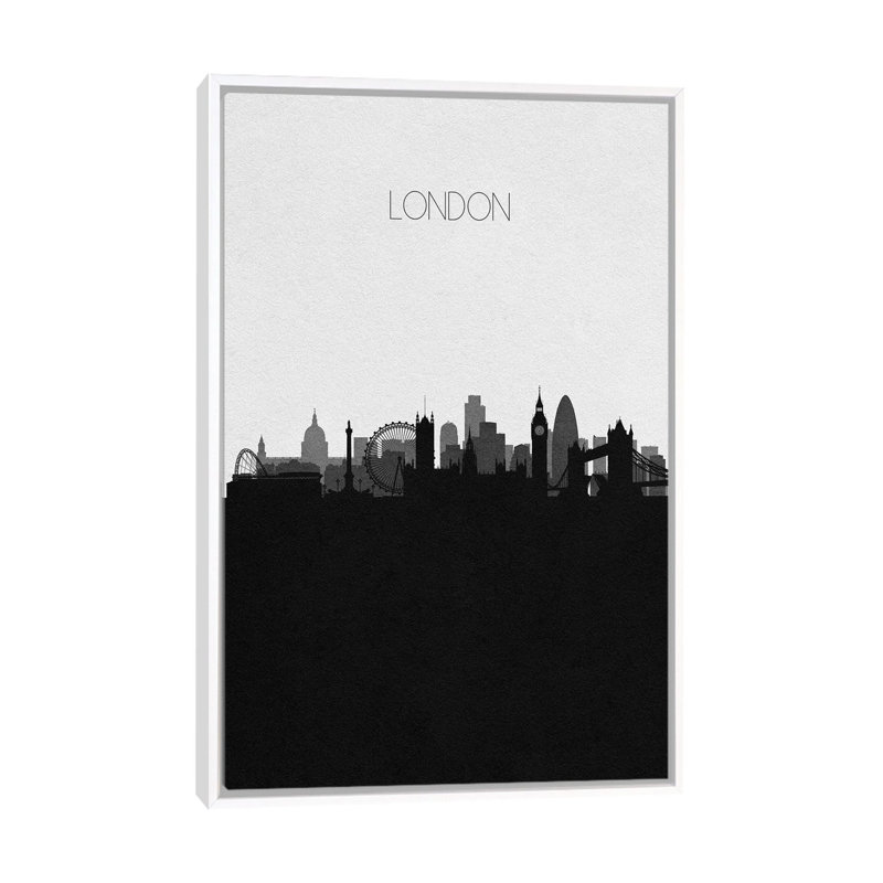 London, Uk City Skyline 1 Piece Single Picture Frame and Floater Frame Wall Art on Canvas