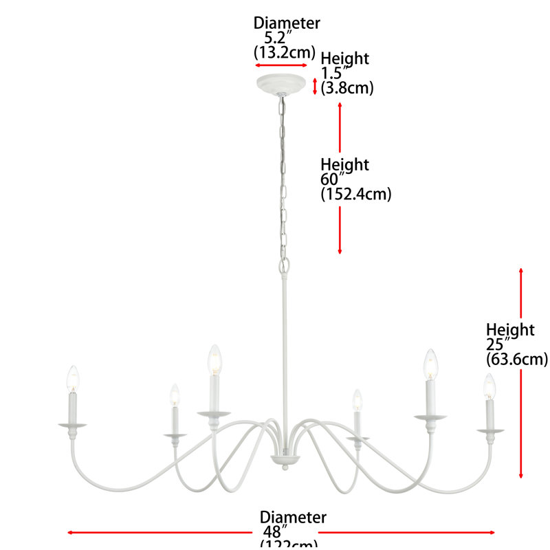 Lustre 6 lumières façon bougie Ableton, H 25 po x l 48 po x P 48 po, Blanc